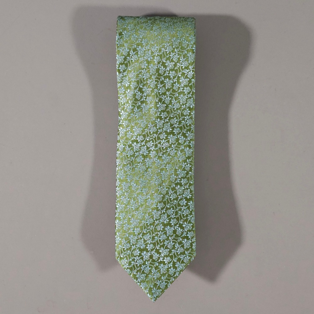 Thomas Pink Tie Mens OS Green Floral Silk Jacquard Woven In England